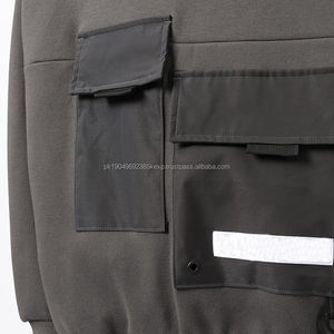 Oem moda Vintage sólido gris de gran tamaño bolsillos de carga para hombre sudadera gruesa suave poliéster algodón cuello simulado sudadera juvenil - Product Image 5