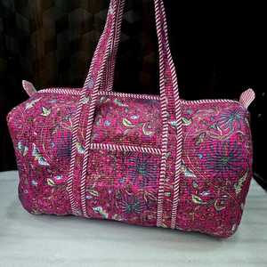 Cotton Quilted Duffle Shoulder Travel Bag with Two Handles Floral Kantha Design Open Closure Shopping Bag - Product Image 3