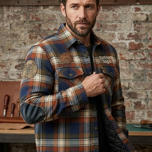 Wholesale Men Plaid <b>Flannel</b> Shirt <b>Jacket</b> Turn-down Collar Button Closure Workwear Style Patch Design Autumn Wear <b>Flannel</b> <b>jackets</b> - Product Image 2