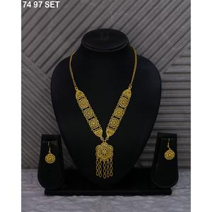 Trendy Gold Plated Alloy Fashion Jewelry Set Gold Plated Women's Classic Alloy Necklace and Earring Set for <b>Wedding</b> Engagement - Product Image 2