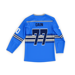 Maillot de hockey imprimé par transfert thermique en polyester respirant, personnalisable avec le nom de l'équipe, unisexe, logo frontal, sangle réglable, col en V, manches courtes - Product Image 4