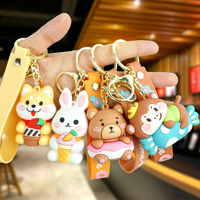 Lot de porte-clés en PVC de la série Animaux Mignons pour la maison, en caoutchouc souple 3D (Singe, Ours, Lapin, Chien), ornements à suspendre pour sac, porte-clés promotionnels