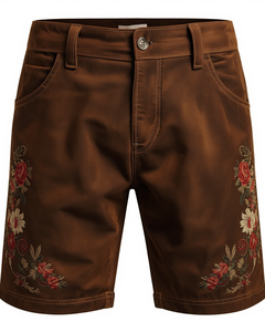 Pantalones Cortos Bávaros Vintage para Hombre, Color Marrón Nogal, Estilo Tradicional de Oktoberfest, con Bordado Alpino y Aspecto de Cuero Sintético, para Festivales - Product Image 3