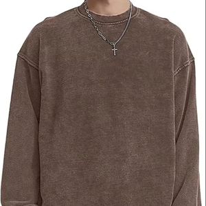 Sweat-shirt à col rond surdimensionné pour homme, en coton lavé, tricoté, couleur unie, pull streetwear, coupe classique, longueur normale, automne - Product Image 1