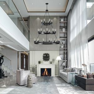 Lampadario a sospensione a 3 livelli in stile industriale retrò da 45 pollici, 27 luci, nero, stile rustico, per sale da pranzo e soggiorni - Product Image 5