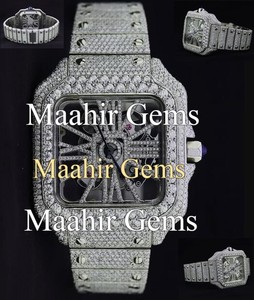 Montre pour homme en moissanite, squelette diamanté, épaissie, haute qualité, résistante à l'eau 10 bars, cadran en verre mécanique, bracelet en acier inoxydable - Product Image 1