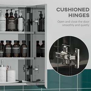 Armadietto da Bagno a 3 Ripiani in Argento con Ante a Battente e Specchio, Mobile da Parete - Product Image 6