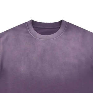T-shirt décontracté tricoté pour homme, violet uni, col rond, effet délavé, manches courtes, coupe classique, design vierge - Product Image 3