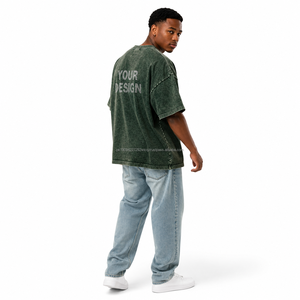 Custom Acid Wash Streetwear Men's T-Shirt Bulk Wholesale OEM Cotton Blank Tee Plain Custom <b>Logo</b> Printing Casual 320g Short - Product Image 3
