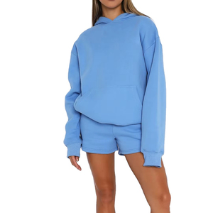 Service OEM Nouvelle Collection Survêtement Femme 100% Coton Sportswear Ensemble 2 Pièces Hoodie et Short avec Logo Frontal - Product Image 1
