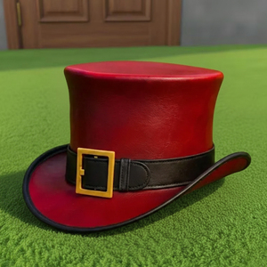 Handmade Red Leather Top <b>Hat</b> with Buckle <b>Band</b>, Steampunk Gothic Festival Costume Style - Product Image 5
