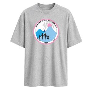 เสื้อยืดแขนสั้นสีเทาเฮเทอร์ ลายกราฟิก พร้อมแพทช์ปักลายแจ็คแอนด์จิลที่หน้าอก ดีไซน์หลังขนาดใหญ่ สไตล์ลำลอง - Product Image 1