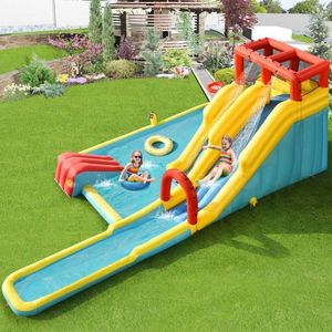 Parc aquatique gonflable à double toboggan avec souffleur d'air 735W, durable et amusant pour tous les âges - Product Image 1