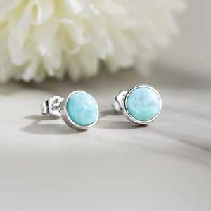 Natural Larimar <b>Stud</b> Earrings 925 Sterling <b>Silver</b> Gemstone Jewelry For Women Gift Wholesale - Product Image 3