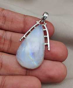 Rainbow Moonstone Pendant 925 Sterling Silver Jewelry For Women Natural Gemstone <b>Necklace</b> Elegant Minimalist Gift - Product Image 1