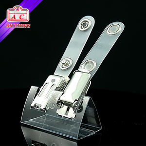 Metal Suspender Badge <b>Clip</b> with Spring <b>Clip</b> and Metal Popper Customized Logo Badge Holder - Product Image 2