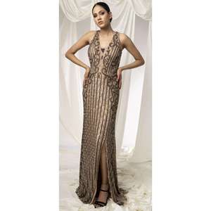 Luxury <b>Gold</b> Sequin Mermaid Evening Gown Sleeveless Deep V Neck | High Slit <b>Party</b> <b>Dress</b> Women Designer Wear India 2026 Premium - Product Image 1