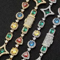 Collier tennis en laiton plaqué argent avec moissanite multicolore sertie clos, chaîne à maillons, bijou de luxe hip-hop tendance pour homme et femme, idéal pour les soirées