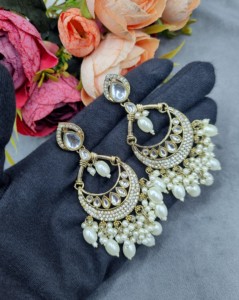 Exquisite Pear Cut Stud Stone Chandbali <b>Dangle</b> <b>Earrings</b> For Women Traditional Antique <b>Gold</b> Plated Fashion <b>Earrings</b> Manufacturers - Product Image 6