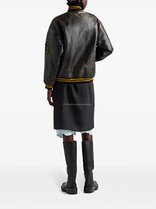 Chaquetas Varsity para Mujer, Chaqueta de Cuero Genuino, Estilo Holgado, Logotipos Bordados de Moda, Chaquetas para Mujer - Product Image 3