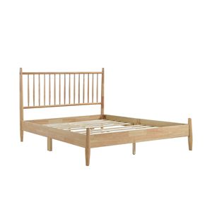Letto matrimoniale moderno Mid-Century con piattaforma, finitura naturale, 1 pz, mobili da camera in legno, testiera con doghe verticali e contenitore letto - Product Image 5