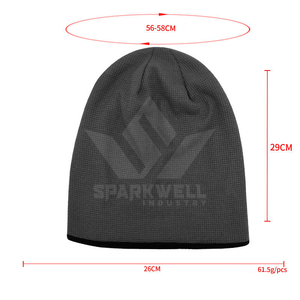 Bonnet en tricot gris unisexe avec bordure noire, couleur unie, bonnet d'hiver décontracté, 100% acrylique, taille adulte 56-58CM - Product Image 2