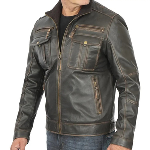 Premium Quality <b>Sheepskin</b> Genuine Vintage Leather <b>Jacket</b> for Men New Style Zipper Closure Fashion Leather Outerwear Coats - Product Image 4