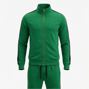 Men's Green Tracksuit Full <b>Zip</b> <b>Hooded</b> Sporty Style Solid Color Regular Fit Winter Wear Side Pockets Fleece Sweat-Wicking - Product Image 1