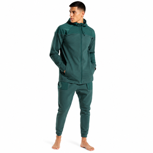 Custom Green Premium Full <b>Zip</b> <b>Hooded</b> Tracksuit Men's Athletic Breathable Cotton Jogger Set Regular Fit Winter Casual Sportswear - Product Image 3