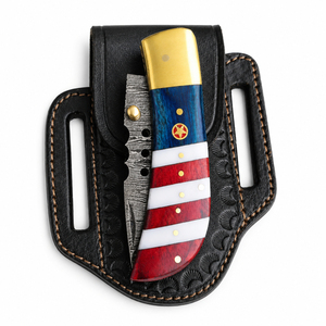 Burraq OEM Handmade Industrial Grade Damascus Steel Multi-Functional 9-inch <b>Clip</b> Point Pocket Knife Resin American Flag Handle - Product Image 4