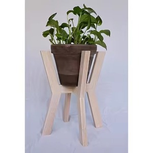 Nuevo juego de soportes de madera para macetas con macetas de cerámica blancas para uso en interiores con plantas verdes, soporte de madera para plantas - Product Image 6