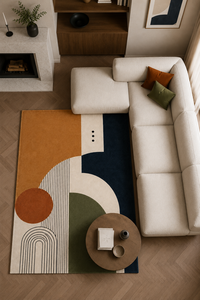 Tapis en laine tufté à la main pour salon, style Bauhaus, moderne du milieu du siècle, orange, marine, olive, géométrique, rétro, design OEM - Product Image 4
