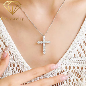 Collar con colgante de cruz de diamantes cultivados en laboratorio de platino, cadena de clavícula con diamantes engastados, joyería fina, regalo para mujeres. - Product Image 6