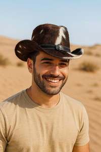 Sombrero de Vaquero de Cuero Genuino con Patrón de Vaca y Ribete de Piel, Estilo Occidental, Eoin Winston Sports, Unisex, para las Cuatro Estaciones, Ideal para Fiestas en el Rancho - Product Image 3