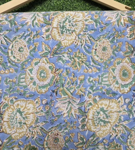 Sky Blue Cotton Floral <b>Fabric</b> Vintage Mustard <b>Yellow</b> & Green Flower Print Soft Lightweight 44 Yard for Kids Women Dresses Sewing - Product Image 4