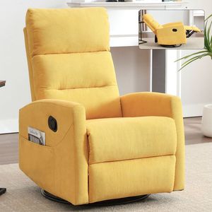 Manual <b>Recliner</b> Chair with Rocker and Swivel Yellow Fabric for Living Room Perfect Comfor - Product Image 1