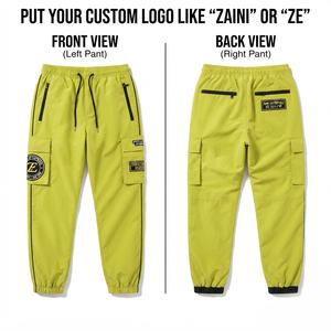 <b>Men</b> Windbreaker Pants Premium 120GSM Nylon Fabric Lime Green <b>Cargo</b> <b>Joggers</b> Black Piping Zip Pockets Custom Logo Streetwear Style - Product Image 1