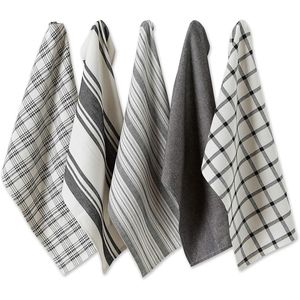 Set di 5 strofinacci da cucina neri in tessuto assortito 18x28 - Product Image 1