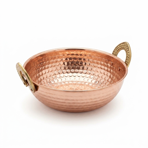 Premium Hand Hammered Pure Copper Serving Bowl Brass Handles Traditional Indian Kadhai Curry Bowl Kitchen Cookware Restaurant - Product Image 1