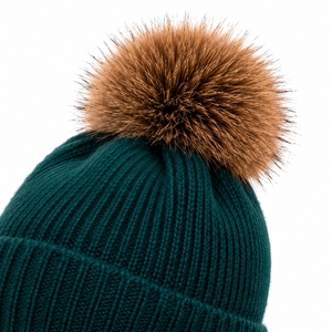Bonnet unisexe en tricot côtelé doux, avec revers plié, style classique, couleur vert-bleu foncé, pour l'hiver, tissu de qualité supérieure - Product Image 4