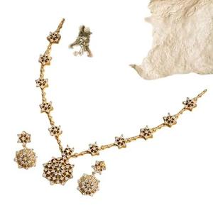 <b>Delicate</b> Afghan Gold Plated Starburst Floral Diamond Simulant <b>Necklace</b> Set With Intricate Filigree Work - Product Image 3