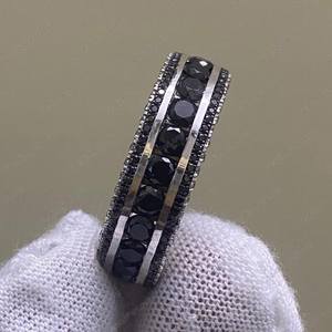 Anillo de eternidad completo con diamantes negros auténticos de moissanita para mujer, plata 925 original, regalo sorpresa de boda para novia - Product Image 6