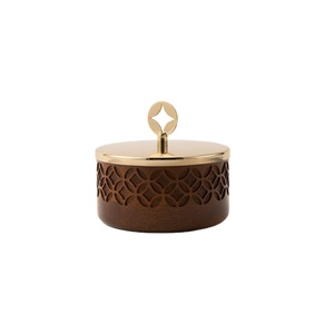 Meilleures ventes : Marmite en bois avec couvercle doré en métal, fait main, de luxe, forme ronde, pour table, cuisine, réchauffe-plats - Product Image 1