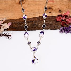 Collier Lariat en Argent Sterling Fait Main avec Pierres Turquoise, Améthyste et Rose Violette, Bijou Bohème Artisanal, Cadeau pour Elle - Product Image 5