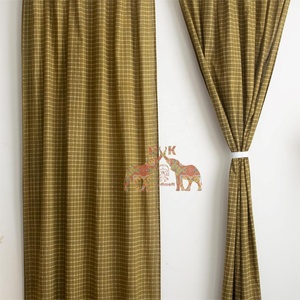 Cortinas con Estampado a Cuadros Hechos a Mano, Textura Gingham, con Bolsillo para Barra, para Dormitorio, Sala de Estar, Decoración Rústica, Juego de Cortinas Translúcidas - Product Image 5