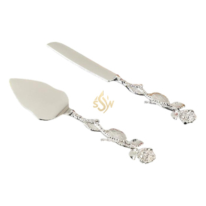 Nouvel ensemble de couteau et spatule à gâteau de mariage en acier inoxydable, avec manche floral, pour la présentation de gâteaux - Product Image 4