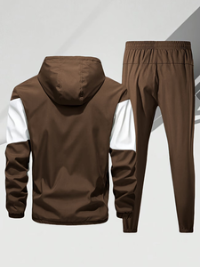 Men's Hooded Color-Blocking Track Suit <b>Set</b> Brown White <b>Knitted</b> 100% Polyester Quick Dry Autumn Casual Wear made in Bangladesh - Product Image 3
