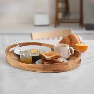 Plateau de service de luxe en bois massif extra large avec rebords pour petit-déjeuner et ottoman, vente en gros - Product Image 6