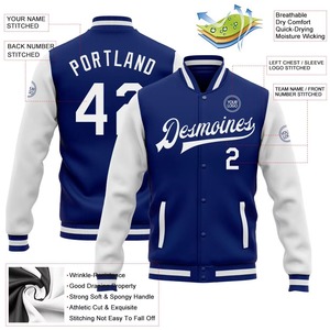 Custom Varsity <b>Jacket</b> <b>Men</b> Blue <b>White</b> Letter Print Name Number Button Closure Turn-down Collar Preppy Style Autumn Polyester - Product Image 6