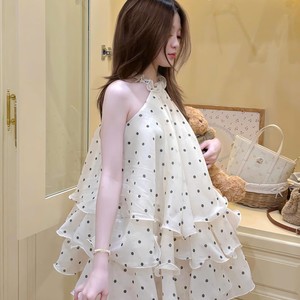 Ensemble élégant à fleurs, col halter, sans manches, au-dessus du genou, pour femmes, tenue décontractée d'été, polyester/coton - Product Image 3